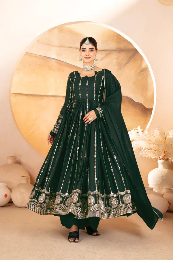 Aauri's Black Color Georgette Fabric With All Over Embroidery Work Designer Anarkali Suit