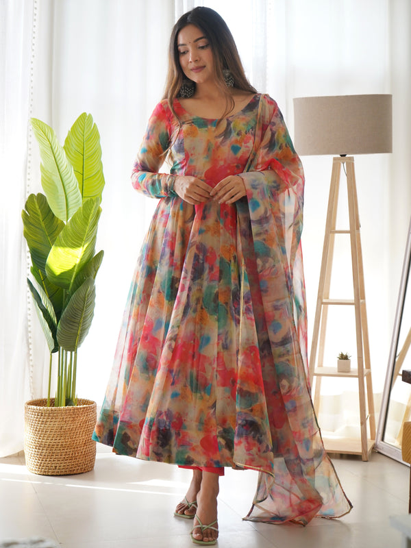 Exclusive Multi Color Organza Silk Anarkali Suit