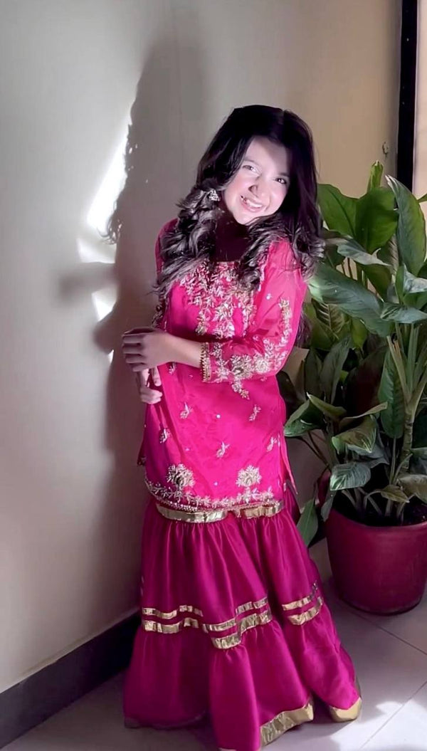 Trending Sequins Embroidered Pink Color Sharara Suit