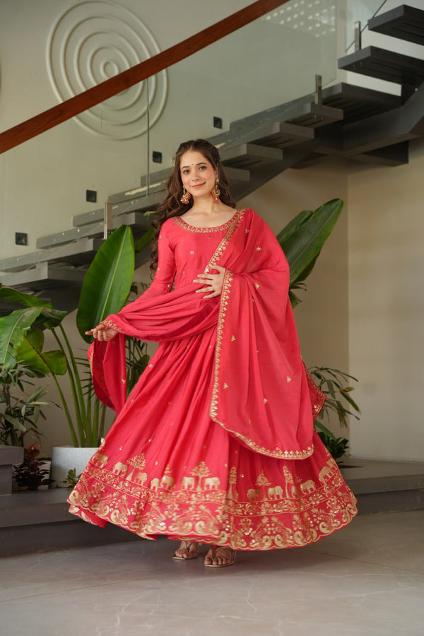 Party Wear Light Pink Color Embroidery Zari Sequins Work Designer Gown