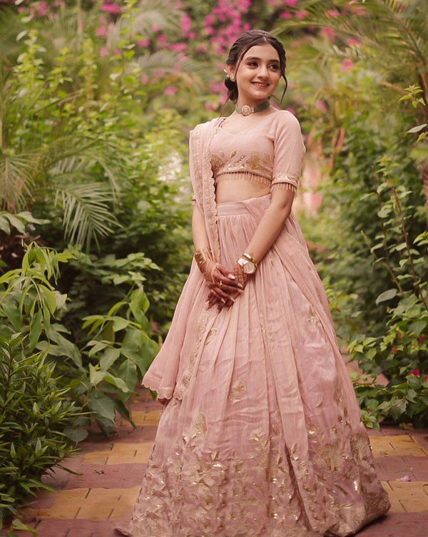 Gorgeous Peach Color Designer Lehenga Choli For Girls