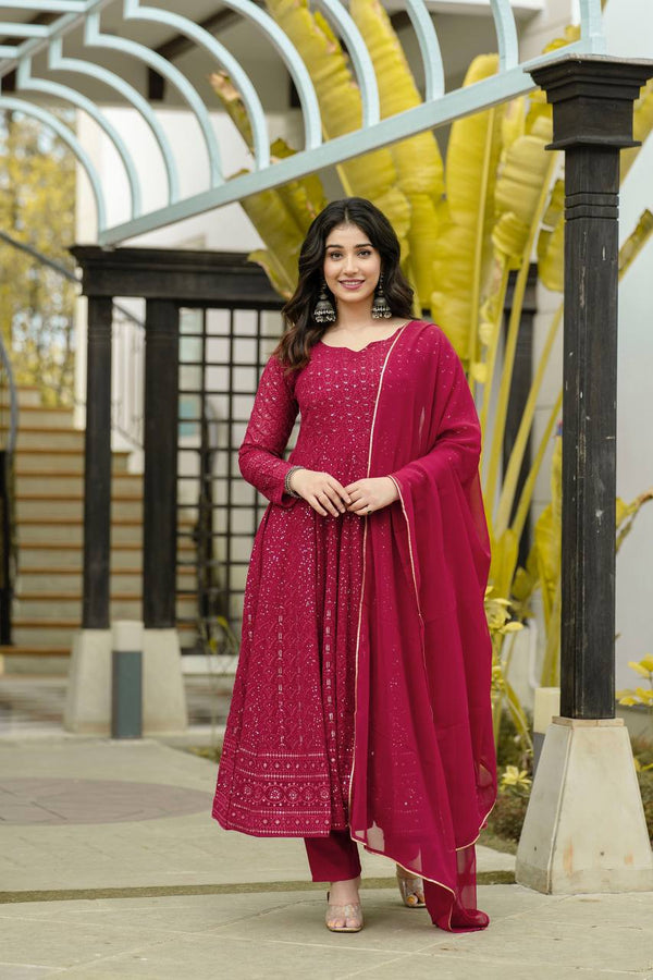 Beautiful Pink Color Georgette Fabric With All Over Embroidery Work Designer Anarkali Suit