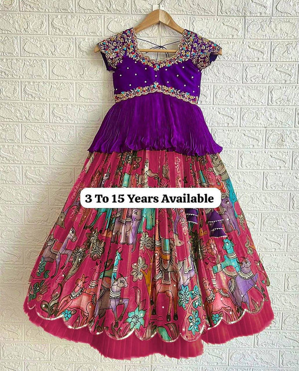 Designer Pink Color Printed Kediya Style Ready To Wear Lehenga Choli