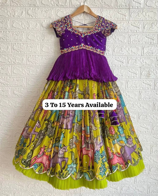 Designer Green Color Printed Kediya Style Ready To Wear Lehenga Choli