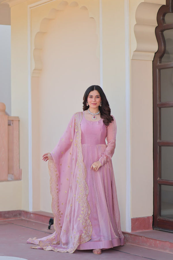 Festive Wear Pink Color Stitched Designer Gown