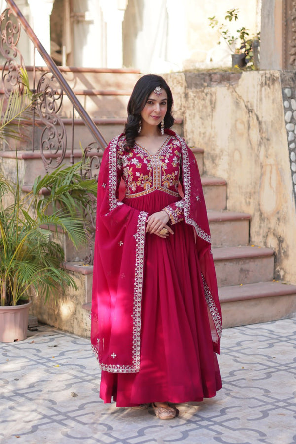 Marriage Special Pink Color Embroidery Zari Sequins Work Designer Gown