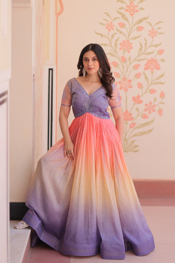 Bollywood Style Lavender Color Beads Embroidered Work Gown