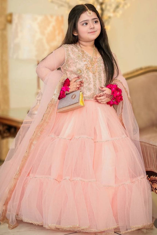 Designer Peach Color Gorgeous Kids Lehenga Choli