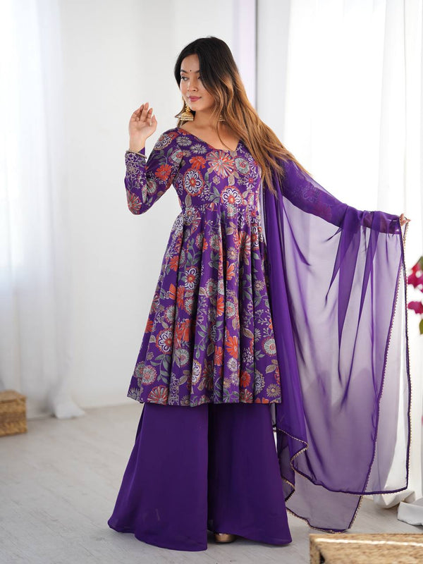 Festive Wear Blue Color Heavy Pure Soft Roman Silk Chanderi Designer Palazzo Suit