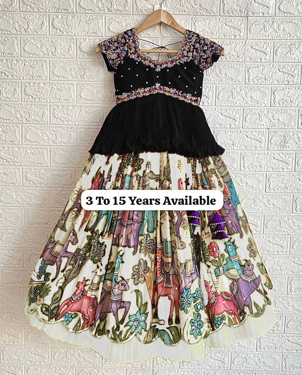 Designer Kediya Style White Color Kids Lehenga Choli Set