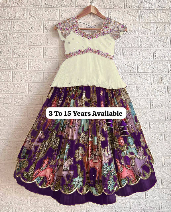 Designer Kediya Style Purple Color Kids Lehenga Choli Set