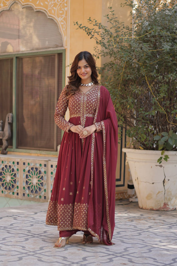 Party Wear Dusty Pink Color Embroidered Work Designer Anarkali Suit