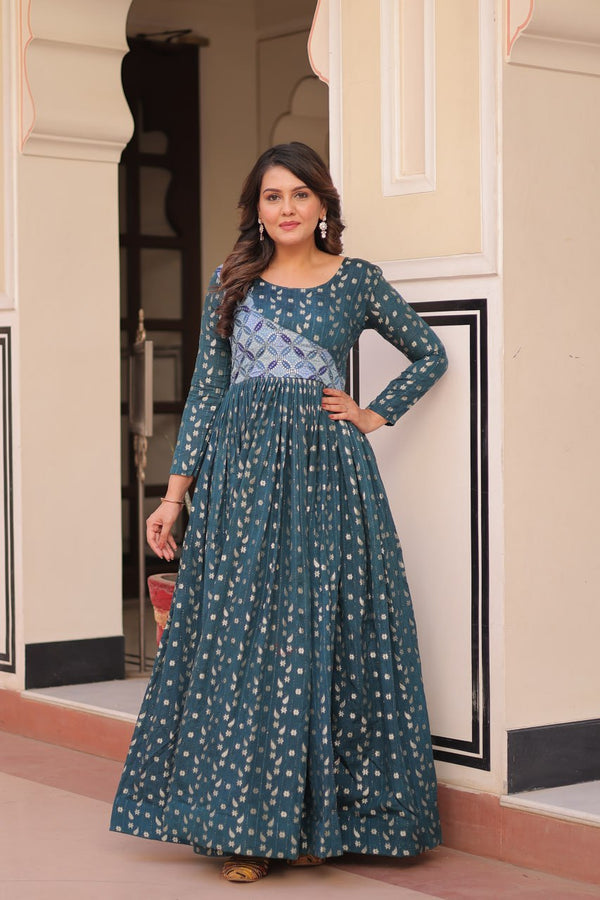 Festive Wear Rama Color Printed Choli With Gown