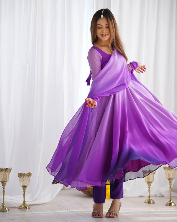 Party Wear Purple Color Heavy Faux Georgette Designer Anarkali Gown