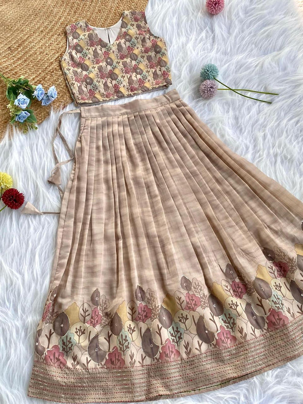 Alluring Beige Color Festive Wear Lehenga Choli For Girls