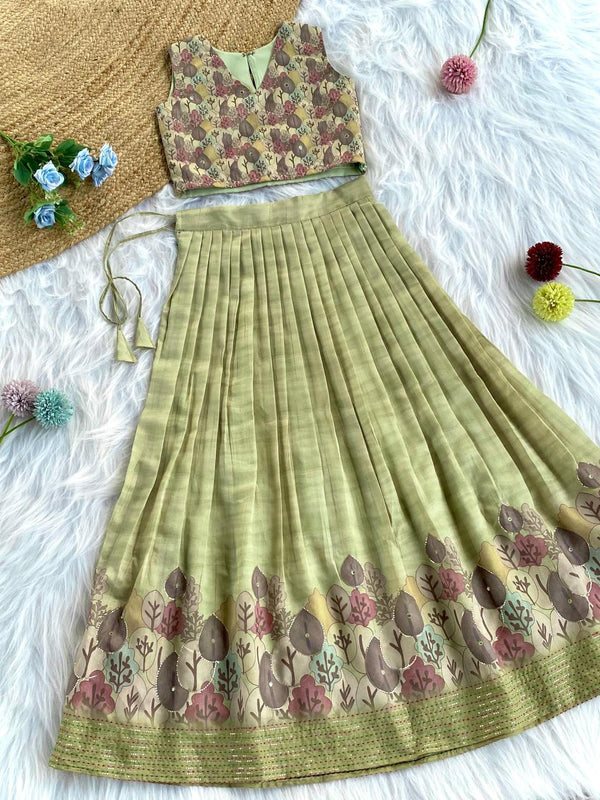 Alluring Green Color Festive Wear Lehenga Choli For Girls