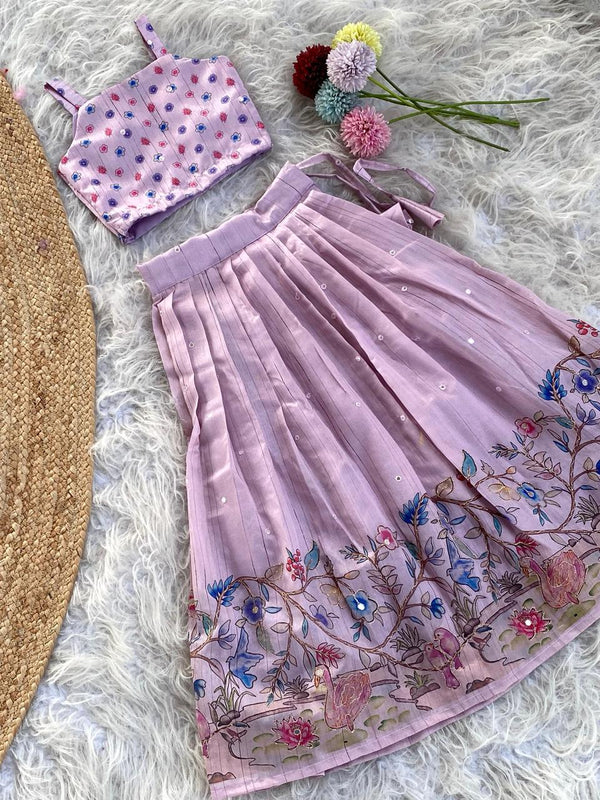 Gorgeous Lavender Color Festive Wear Lehenga Choli For Girls
