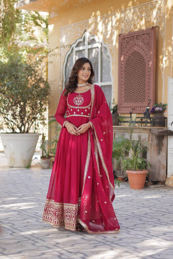 Festive Wear Rani Pink Color Sequins Embroidered Work Designer Gown