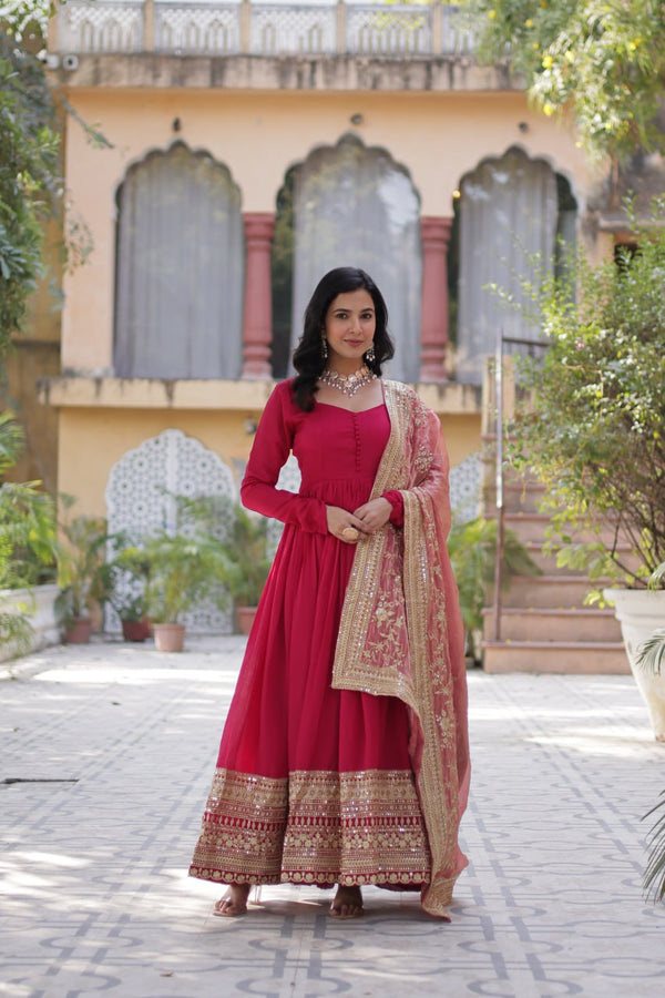Mesmerizing Pink Color Sequins Embroidered Work Designer Gown