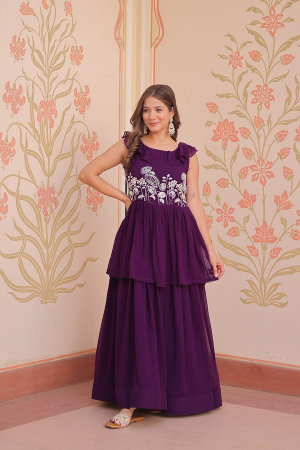Ravishing Purple Color Embroidered Work Gown