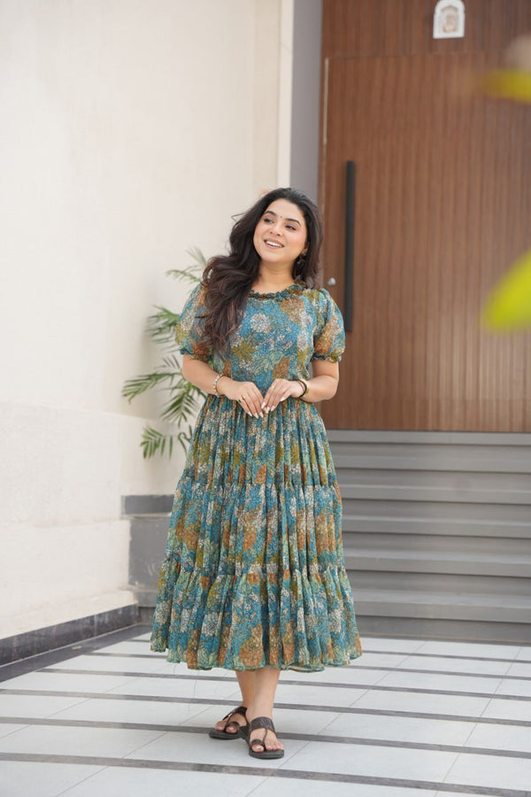 Occasion Wear Multi Color Printed Designer Gown