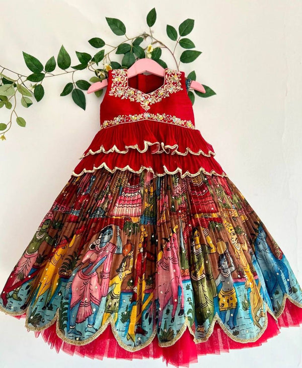 Designer Kediya Style Embroidered With Printed Lehenga Choli Set for Girls
