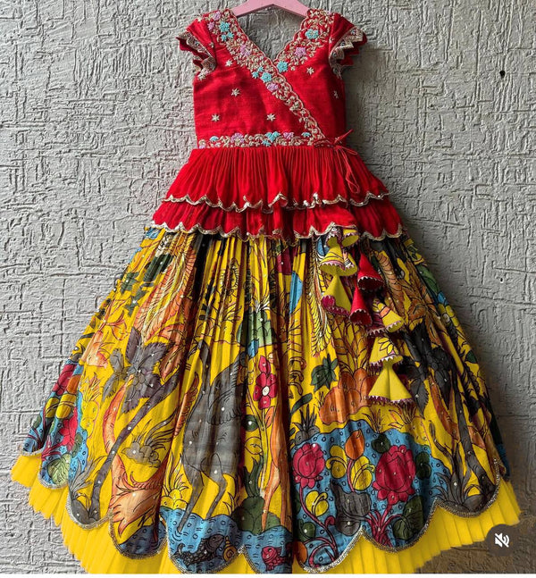 Designer Yellow Color Kediya Style Embroidered Lehenga Choli Set