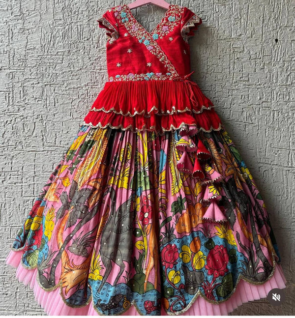 Designer Pink Color Kediya Style Embroidered Lehenga Choli Set