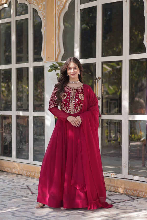 Wedding Wear Dark Pink Color Embroidered Work Designer Gown