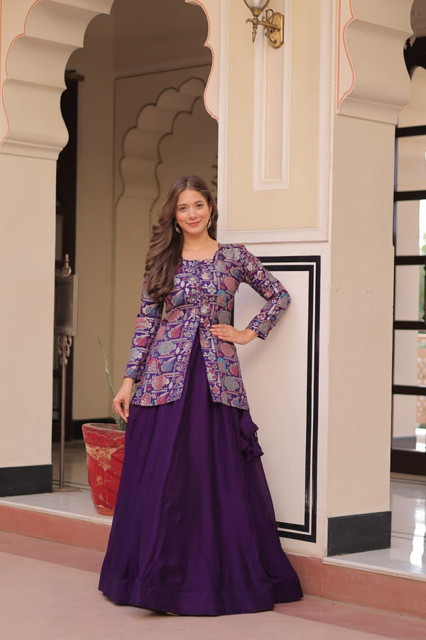 Designer Festive Wear Purple Color Silk Lehenga With Jacquard Top