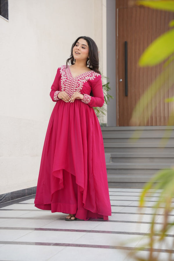 Engagements Wear Pink Color Embroidery With Beads And Sequin Work Beautiful Gown
