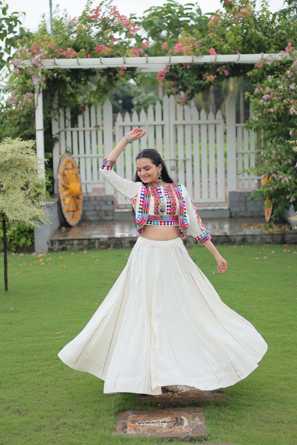 Off White Color Elegant Gota-Patti Lace Work Navratri Wear Lehenga Choli