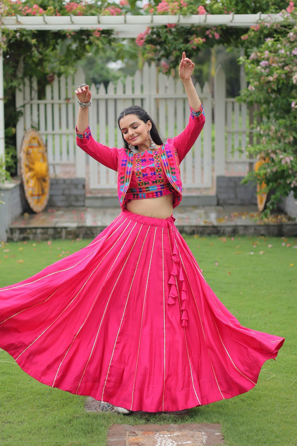 Beautiful Pink Color Elegant Gota-Patti Lace Work Navratri Wear Lehenga Choli