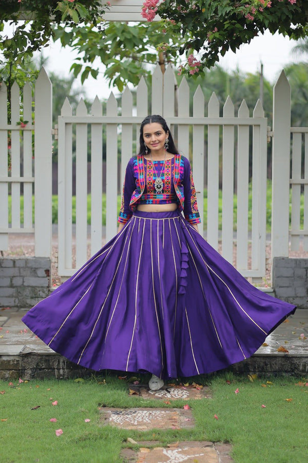 Beautiful Purple Color Elegant Gota-Patti Lace Work Navratri Wear Lehenga Choli
