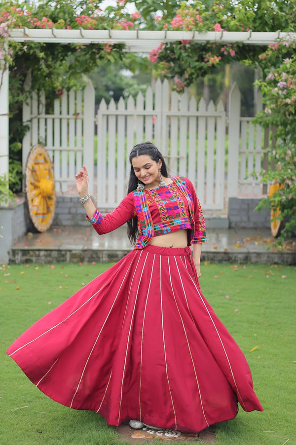 Beautiful Maroon Color Elegant Gota-Patti Lace Work Navratri Wear Lehenga Choli
