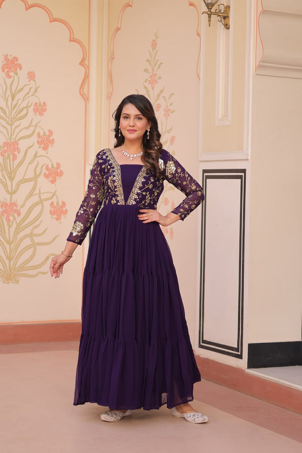 Function Wear Purple Color Sequins And Zari Embroidered Work Designer Gown