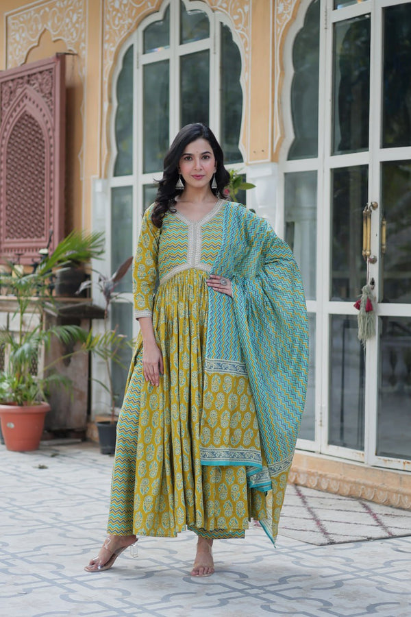 Mustard Color Pure Cotton Printed Designer Palazzo Pent Suit
