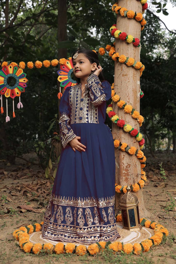 Designer Sequence Embroidered Navy Blue Color Gown Set