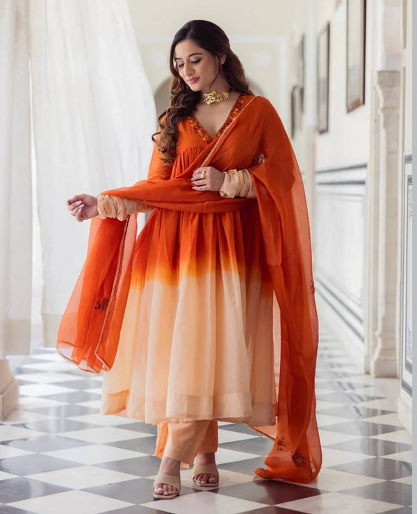 Monsha Embroidery Work Full Stitch Beautiful Anarkali Suit