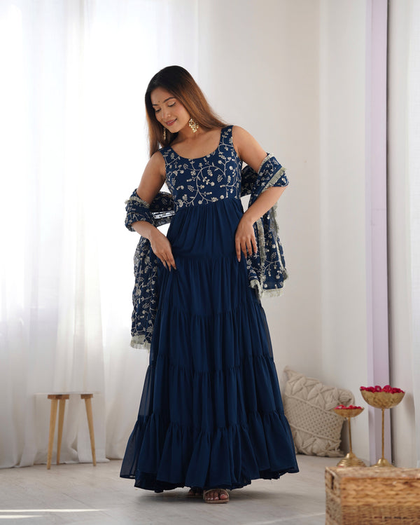Party Wear Navy Blue Color Heavy Faux Georgette Designer Gown