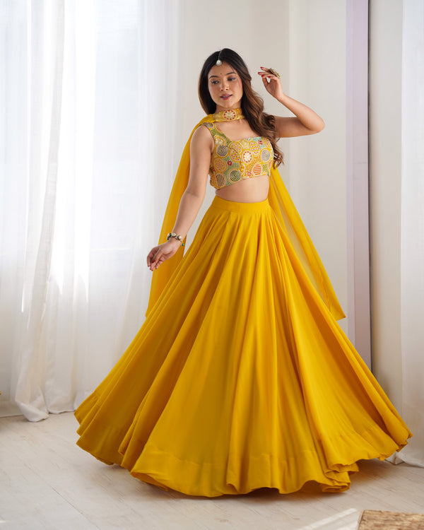 Blissful Yellow Color Faux Georgette Blooming Designer Ready to Wear Lehenga Choli