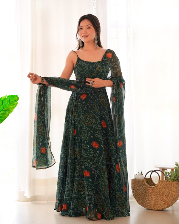 Beautiful Green Color Bandhani Print Anarkali Suit