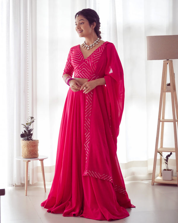 Designer Pink Lehenga With Sequence Work Blouse