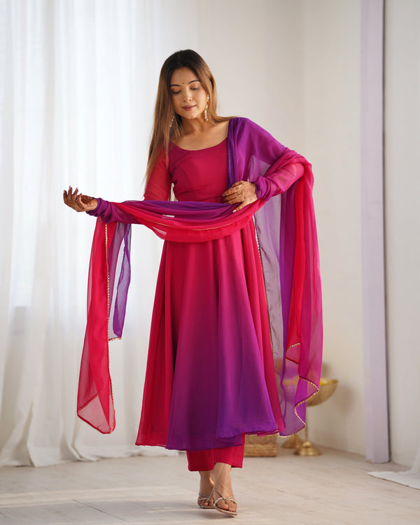 Party Wear Dark Pink Color Heavy Faux Georgette Designer Anarkali Gown