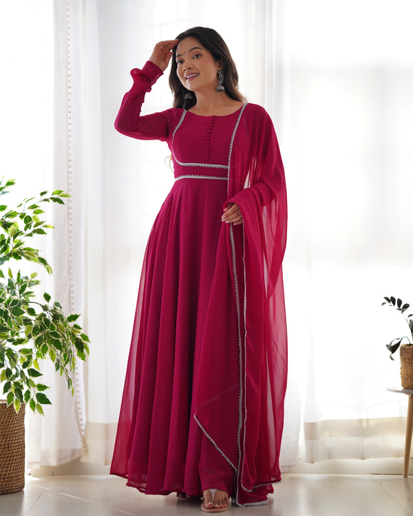 Gorgeous Dark Pink Color Printed Gown With Dupatta
