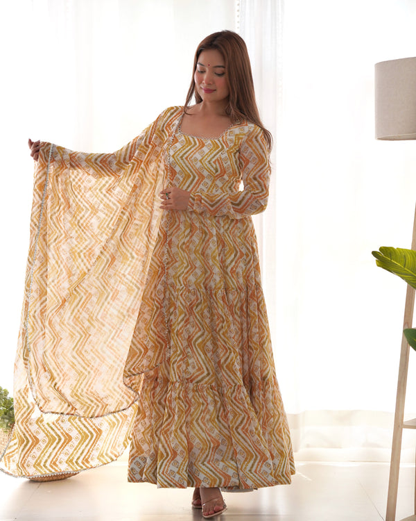 Gorgeous Cream Color Zig-Zag Print Anarkali Suit