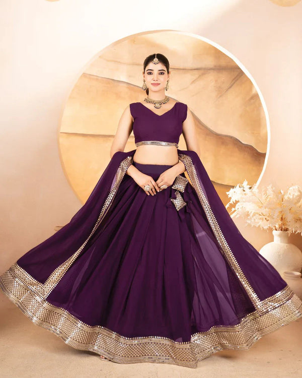 Wedding Wear Wine Color Faux Blooming With Embroidered Sequins Work Designer Beautiful Lehenga Choli