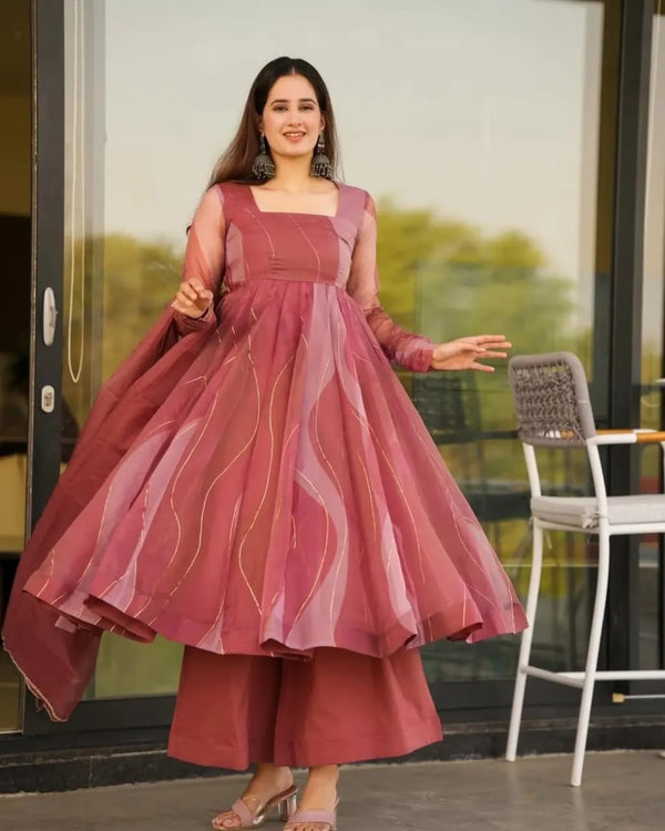 Wedding Wear Peach Color Organza Beautiful Designer Anarkali Suit