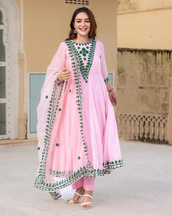 Reception Wear Blush Pink Georgette With Embroidery Work Full Stitch Beautiful Anarkali Suit