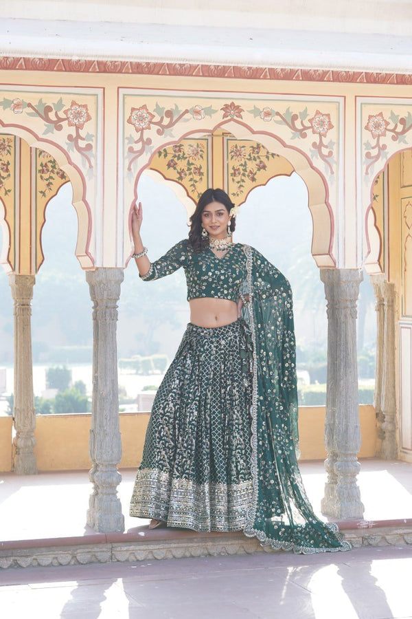 Mehandi Wear Green Embroidered Work Lehenga Choli